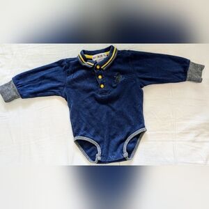 Vintage Gymboree Blue and Gray Infant One Piece Bodysuit With Seal Embroidery